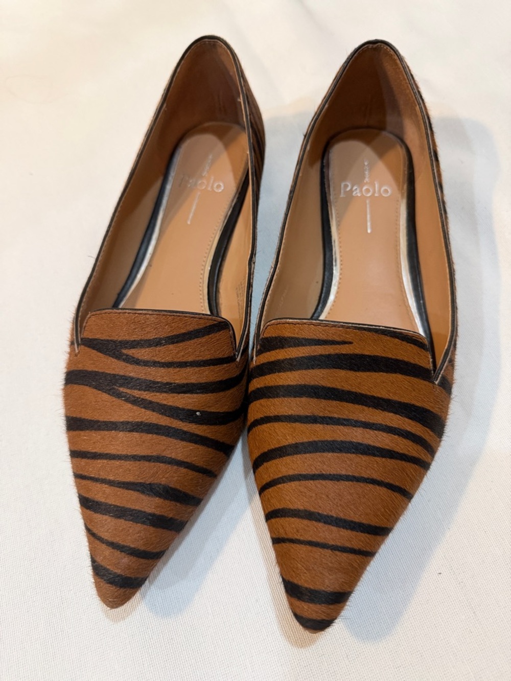 Paolo Tiger-Stripe Brown & Black Pointed Slip-On Flats